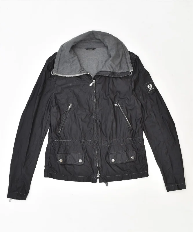 Women's Travel Attire BELSTAFF Womens Rain Jacket UK 12 Medium Black Cotton
