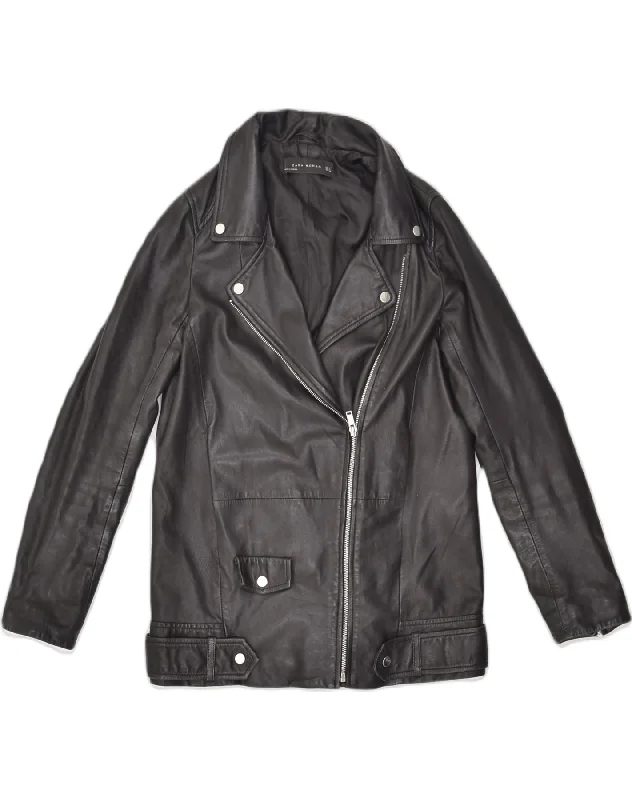 Affordable Women's Clothing ZARA Womens Leather Jacket UK 10 Small Black Leather