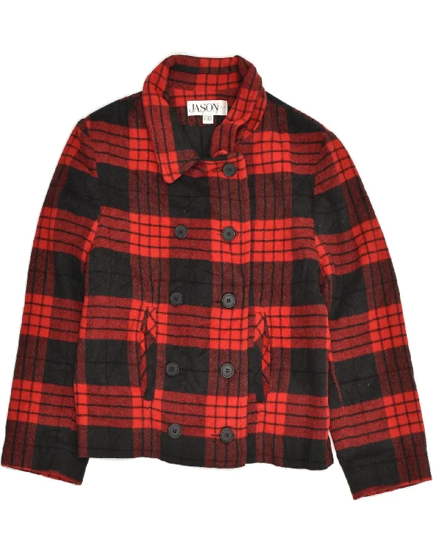 Women's Party Outfit VINTAGE Womens Pea Coat UK 12 Medium Red Check Acrylic