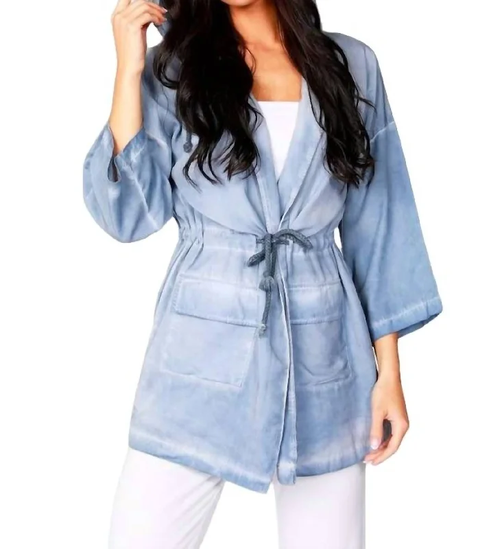 Plus Size Women's Fashion Jennifer Hooded Long Trench Coat In Denim