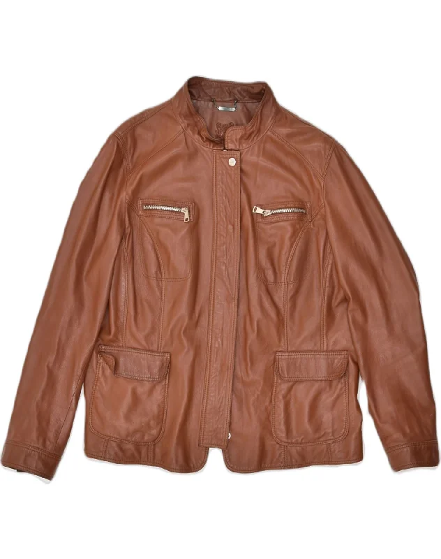 Luxury Women's Clothes MABRUN Womens Leather Jacket US 17 2XL Brown Leather