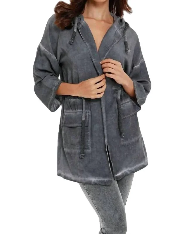 Women's Vacation Outfit Jennifer Hooded Long Trench Coat In Charcoal