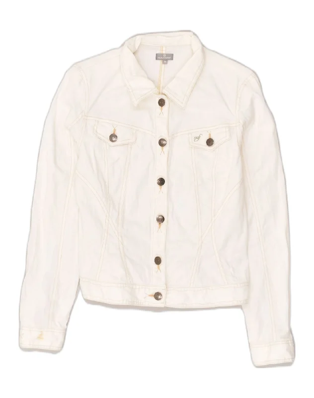Festival Fashion NAF NAF Womens Denim Jacket UK 12 Medium White Cotton
