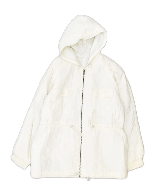 Women Fashion VINTAGE Womens Hooded Rain Jacket UK 20 2XL Off White Nylon