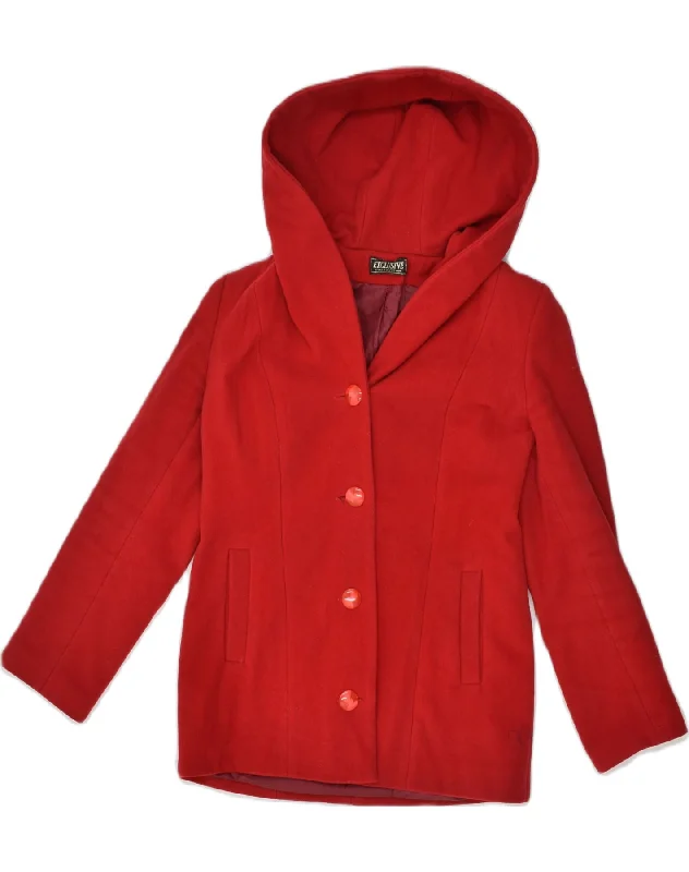 Laid-Back Elegance VINTAGE Womens Hooded Overcoat UK 14 Large Red