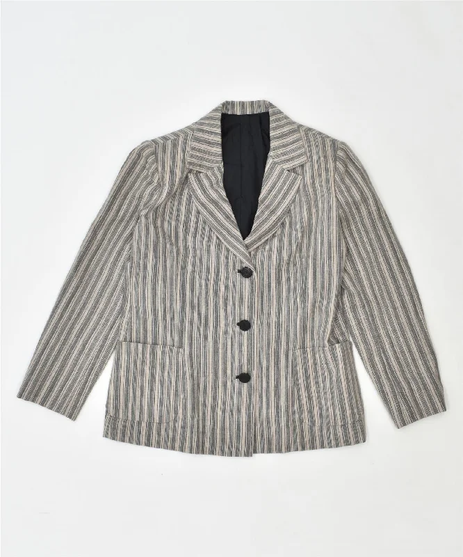 Women's Clothing For Outdoor Events VINTAGE Womens 3 Button Blazer Jacket UK 8 Small Grey Striped