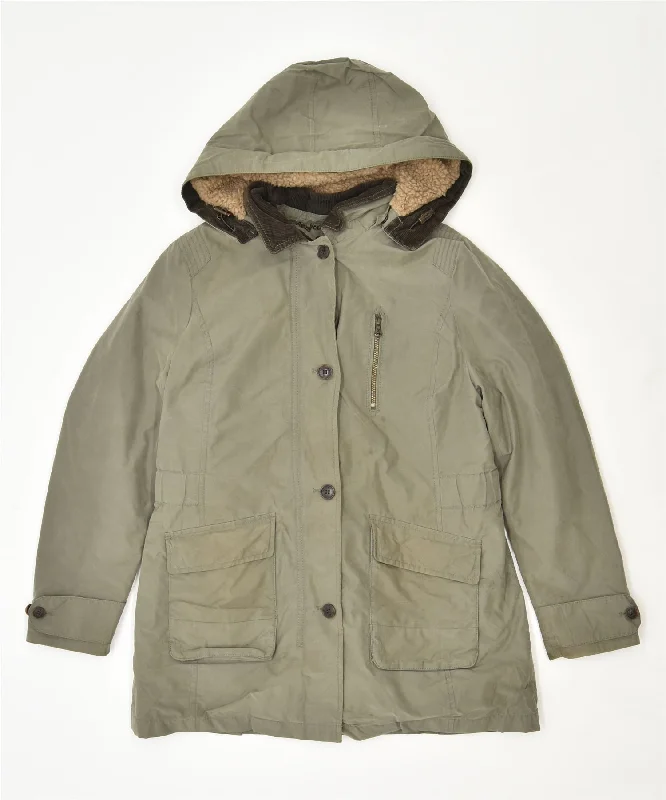 Workwear Fashion for Women CREW CLOTHING Womens Parka Jacket UK 12 Medium Green Cotton