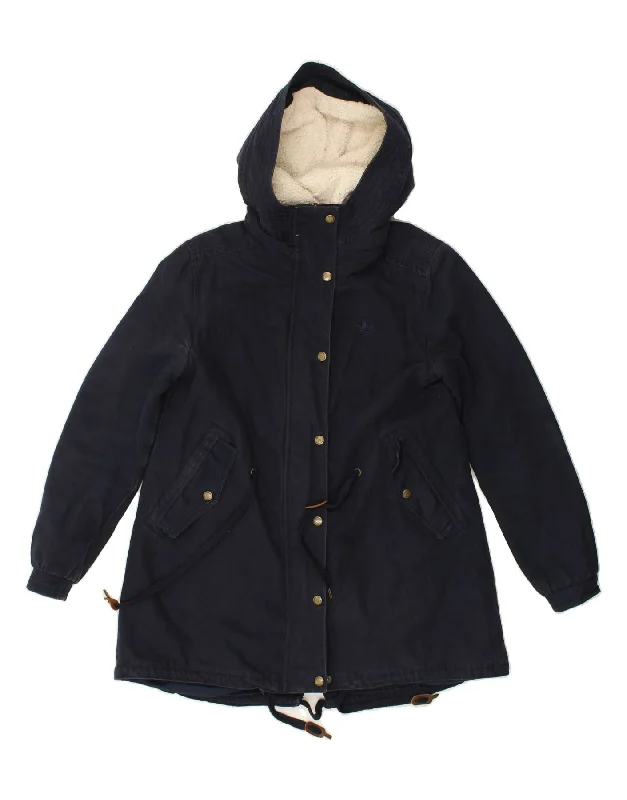 Women's Urban Clothing ADIDAS Womens Hooded Sherpa Jacket UK 10 Small Navy Blue