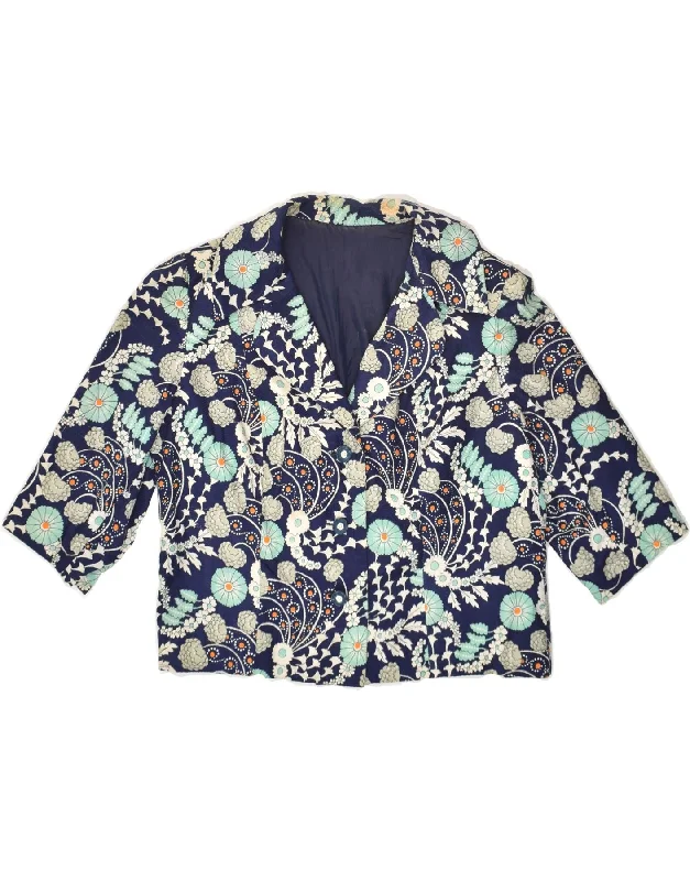 Women's Vintage-Inspired Clothing VINTAGE Womens 3/4 Sleeve 3 Button Blazer Jacket UK 12 Medium Navy Blue Women's Vintage-Inspired Clothing VINTAGE Womens 3/4 Sleeve 3 Button Blazer Jacket UK 12 Medium Navy Blue