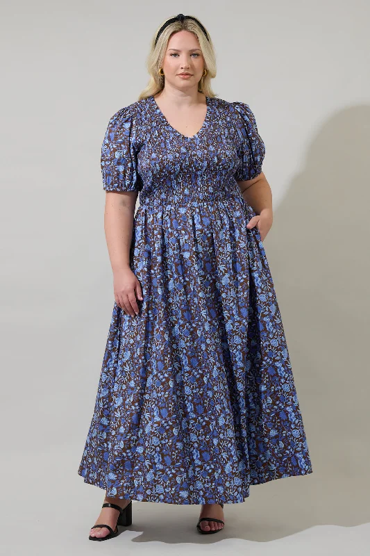 Flash Deals Bruceton Floral Brenty Smocked Midi Dress Curve