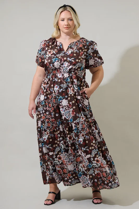 Tropical Island - Inspired Attire Journee Floral Morty Puff Sleeve Maxi Dress Curve