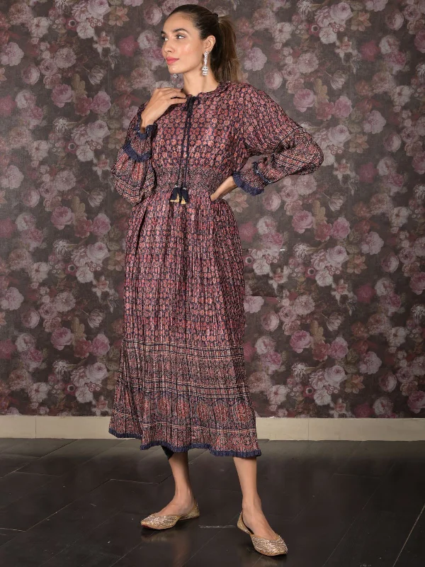 Special Offers, Don't Miss Odette Brown Crushed Chinon Printed Indo-Western Dress For Women Special Offers, Don't Miss Odette Brown Crushed Chinon Printed Indo-Western Dress For Women