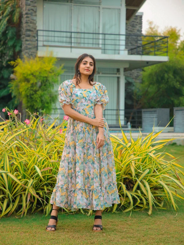 Feminine Charm Odette Multicolor Georgette Stitched Indo Western Printed Dress For Women Feminine Charm Odette Multicolor Georgette Stitched Indo Western Printed Dress For Women