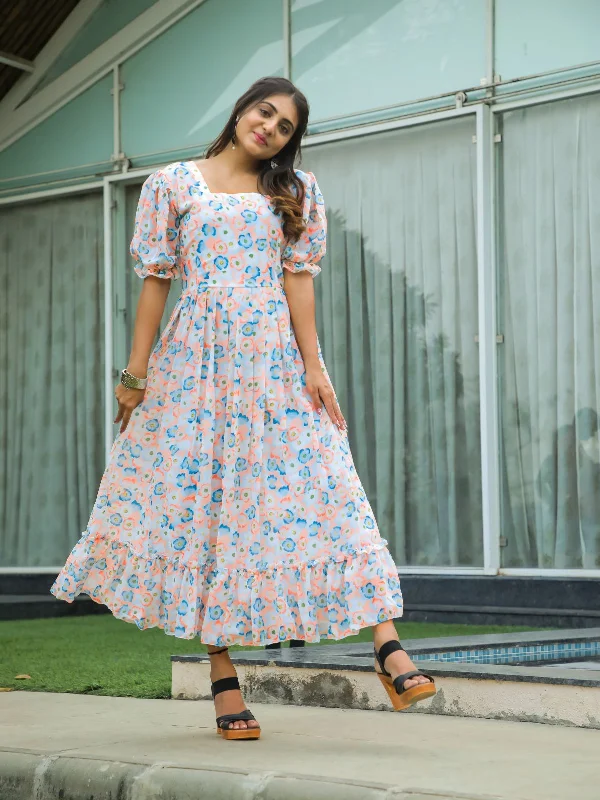 Playful Elegance Odette White Georgette Stitched Printed Indo Western Dress For Women Playful Elegance Odette White Georgette Stitched Printed Indo Western Dress For Women