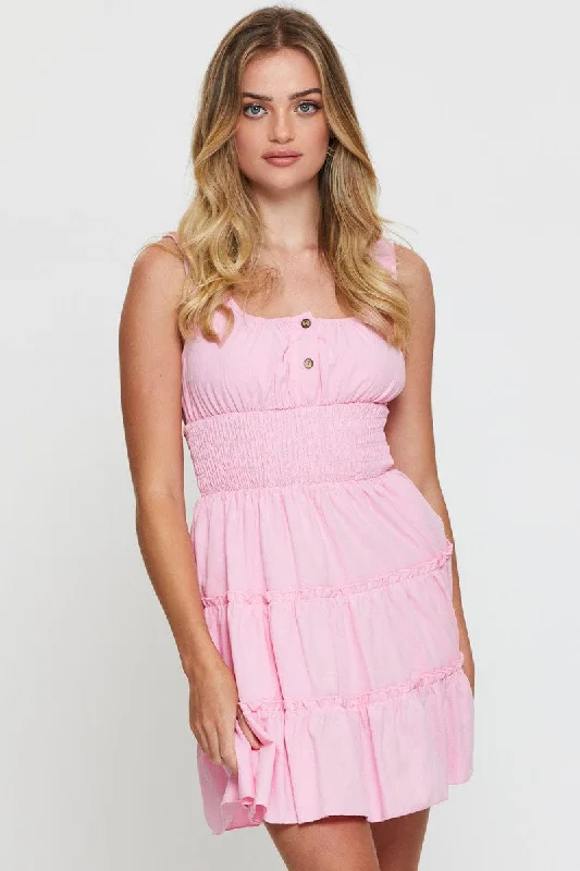 Sophisticated Cut Pink A Line Dress Sleeveless Mini