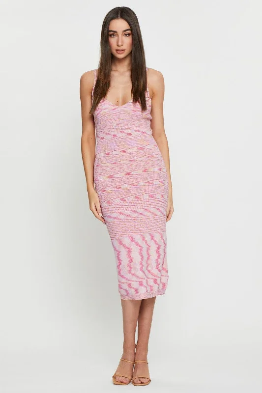 Nordic Minimalist Home Look Pink Knit Dress Midi