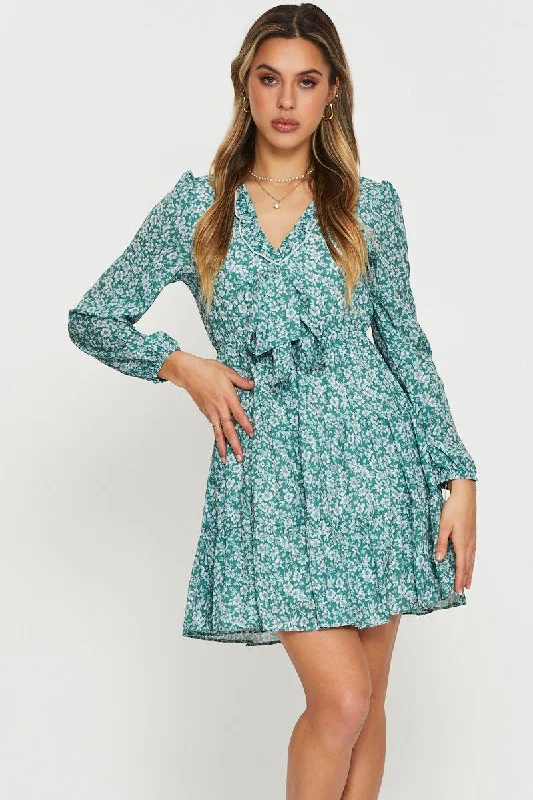 Y2K Nostalgic Fashion Look Print Mini Dress Long Sleeve