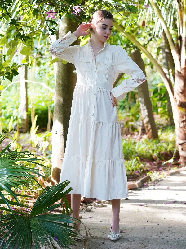 Dive Into Trendy Women's Fashion Odette Women Off White Brushed Cotton Solid Long Shirt Stitched Dress Dive Into Trendy Women's Fashion Odette Women Off White Brushed Cotton Solid Long Shirt Stitched Dress