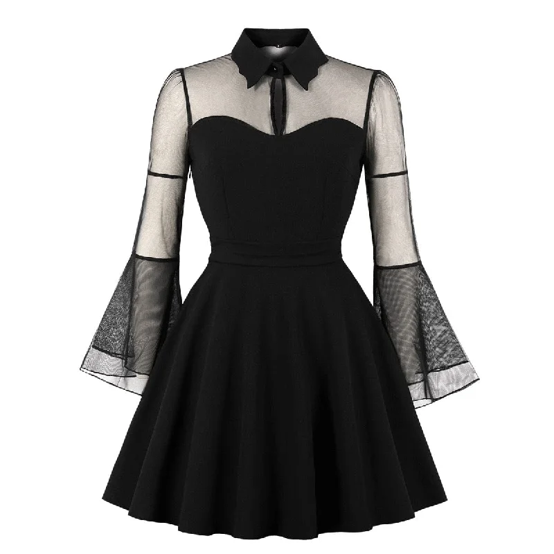 Big Savings On Minimalist Office Styles Women's Gothic Flared Sleeved Mesh Splice Grad Dress