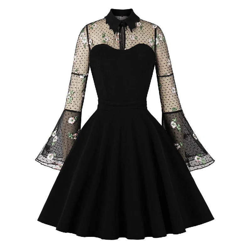 Today Only Women's Gothic Floral Embroidered Flared Sleeved Formal Dress