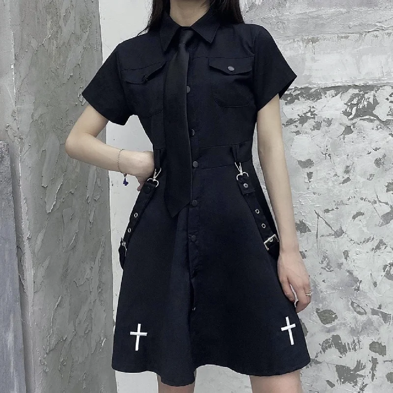 Holiday Sale Women's Punk Turn-down Collar Homecoming Dress with Tie
