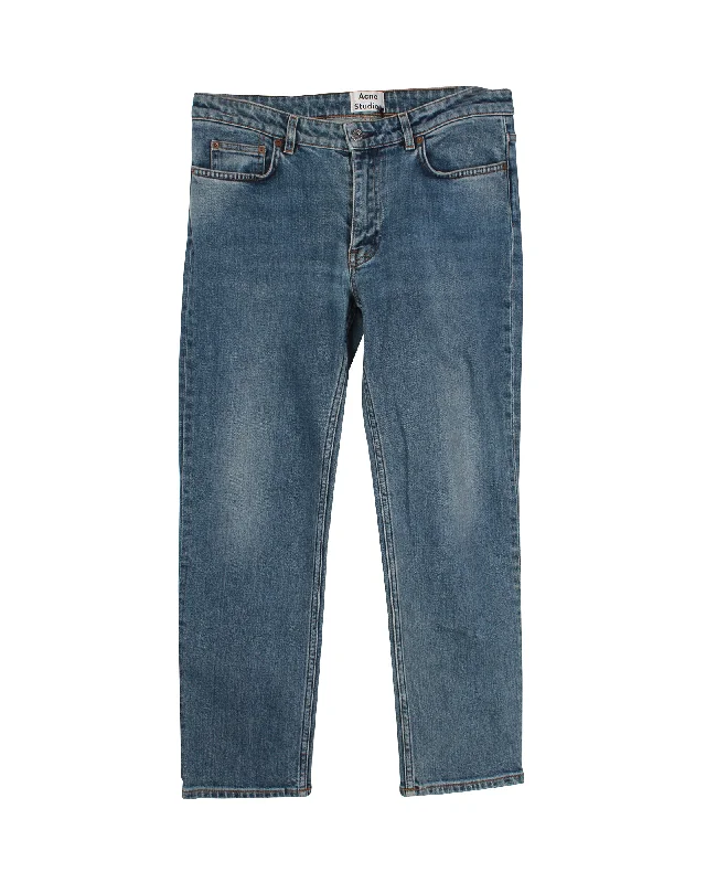 Acne Studios Row Straight Cut Jeans in Blue Cotton Denim