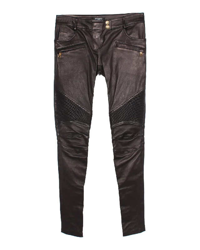 Balmain Skinny Fit Pants in Black Leather