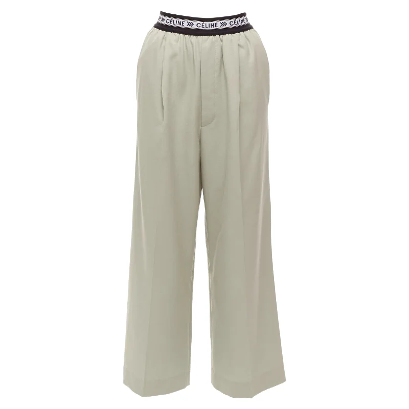 Celine Phoebe Philo Virgin Wool Logo Wide Leg Pants