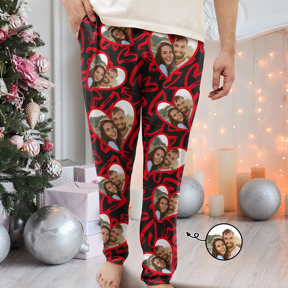 Custom Photo I Love My Wife Full Heart - Personalized Pajama Pants