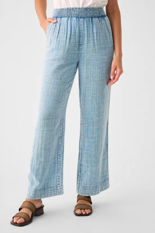 Fashion Forward Dream Cotton Gauze Wide Leg Pant In Light Indigo Wash