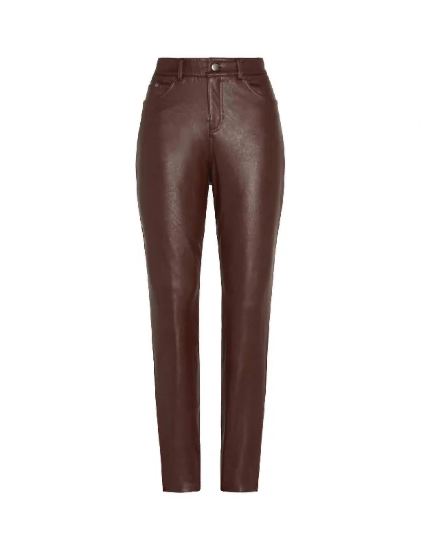 Wardrobe Essentials Faux Leather Five Pocket Pant Slg69 In Oxblood