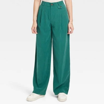 Signature Style Essentials New - Women's High-Rise Relaxed Fit Full Length Baggy Wide Leg Trousers - A New Day Green 2 Signature Style Essentials New - Women's High-Rise Relaxed Fit Full Length Baggy Wide Leg Trousers - A New Day Green 2