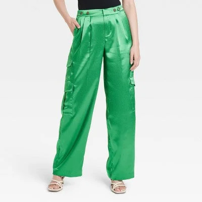Effortless Chic Apparel A New Day Women's Straight Relaxed High Rise Satin Cargo Pants Glossy Effortless Chic Apparel A New Day Women's Straight Relaxed High Rise Satin Cargo Pants Glossy