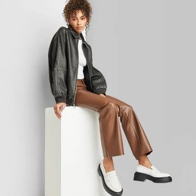 Trend Setting Threads New - Women's Low-Rise Faux Leather Flare Pants - Wild Fable Brown 4 Trend Setting Threads New - Women's Low-Rise Faux Leather Flare Pants - Wild Fable Brown 4
