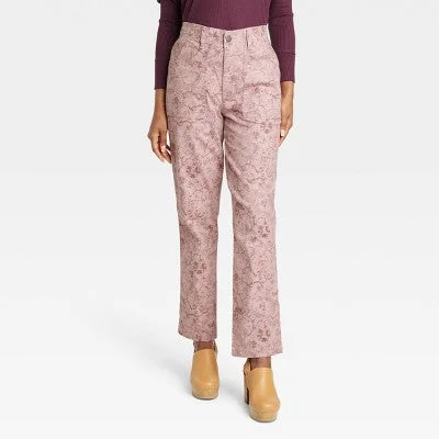Versatile Style Wardrobe New - Women's Straight Leg Pants - Knox Rose Pink Floral L
